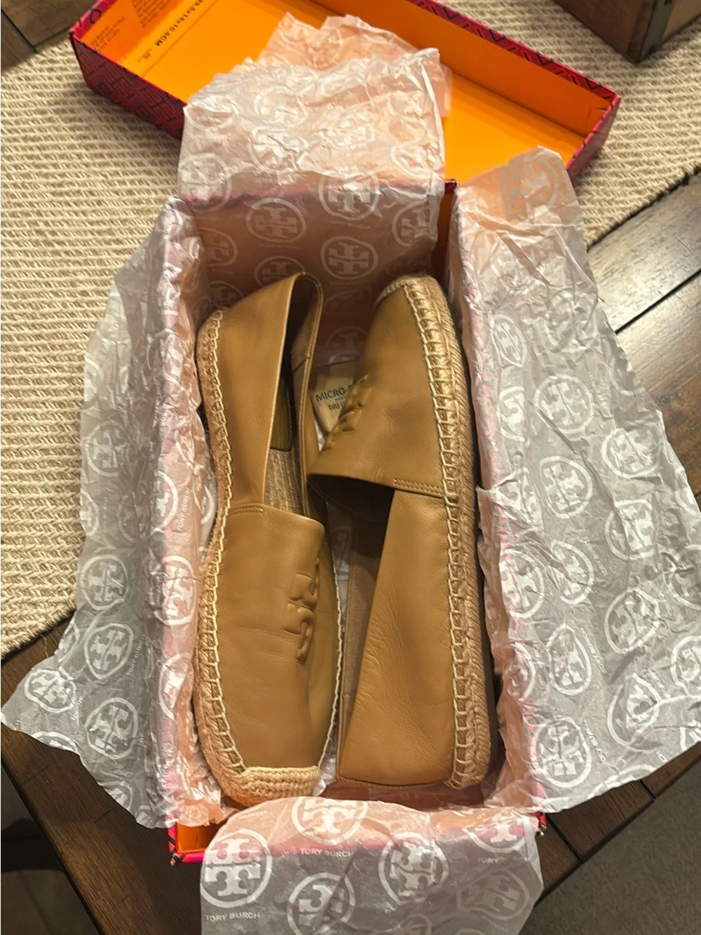 Tory Burch Tan Leather Espadrille Slip-Ons